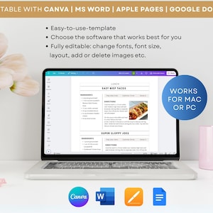 Modello di ricetta di 4 pagine, libro di ricette stampabile, modello di ricetta modificabile Word, Mac Pages, Google Docs, Canva, modello di libro di cucina pulito e semplice immagine 7
