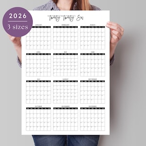2026 Calendar, 2026 Printable Large Wall Calendar, 2026 Office Planner, Big Vertical Calendar, Digital, 12 Month Planner, Instant Download