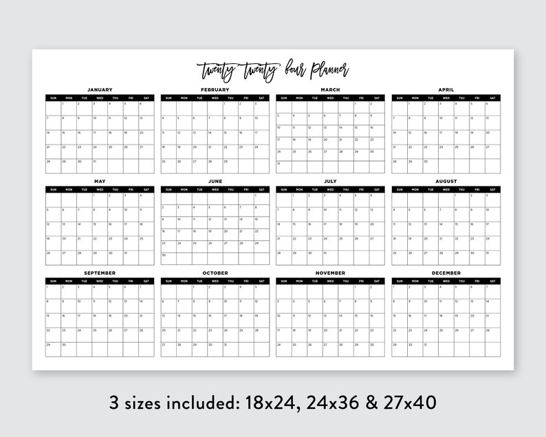 2024 Horizontal Calendar, 2024 Large Wall Calendar, 2024 Printable