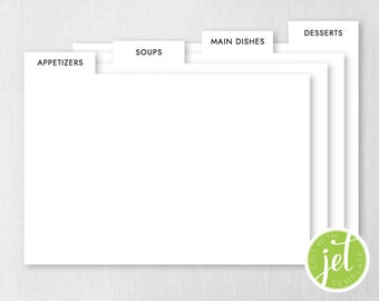 Editable Recipe Card Dividers, 4x6 and 5x7 Recipe Card Dividers, Printable Recipe Dividers, Editable Recipe Cards, Minimalist Dividers 4x6