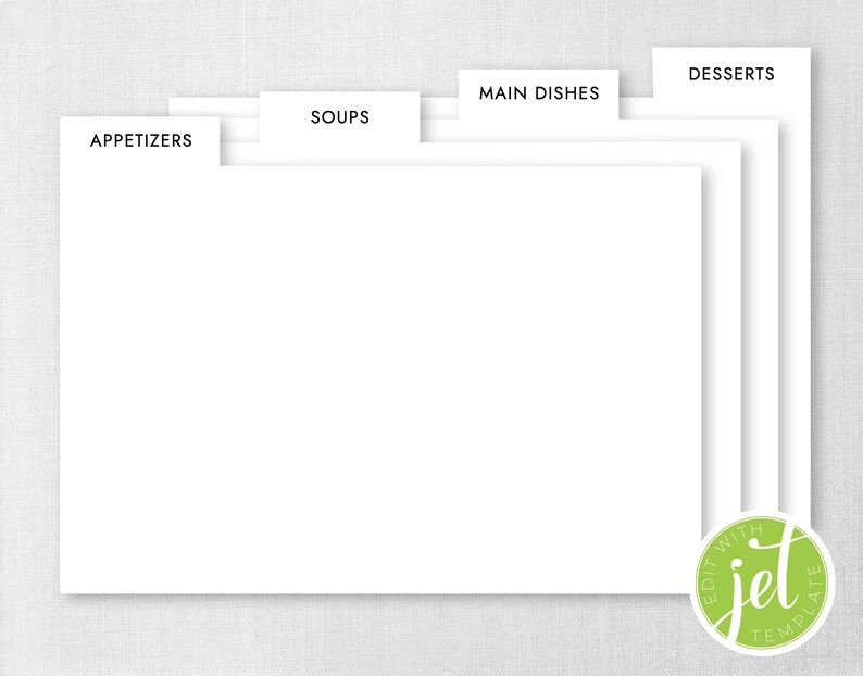 Editable Recipe Card Dividers 4x6 and 5x7 Recipe Card Etsy