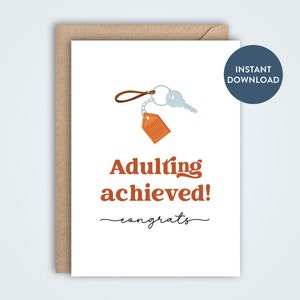 Housewarmingkaart, afdrukbare thuiswenskaart, volwassenheid bereikt, nieuw huis, gefeliciteerd, DIY, direct downloaden, 5 x 7