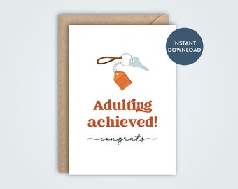 Housewarming Card, Printable Home Greeting Card, Adulting Achieved, New House, Congratulations, DIY, Instant Download, 5x7