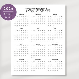 2026 Simple Desk Calendar, Printable 2026 Office Calendar, 2026 Planner, 8.5x11 and A4, Instant Download, Digital Calendar, Script Calendar