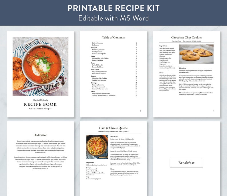 Editable Cookbook MS Word Template Classic Style Printable Etsy Canada