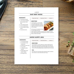 Modello di ricetta di 4 pagine, libro di ricette stampabile, modello di ricetta modificabile Word, Mac Pages, Google Docs, Canva, modello di libro di cucina pulito e semplice immagine 2