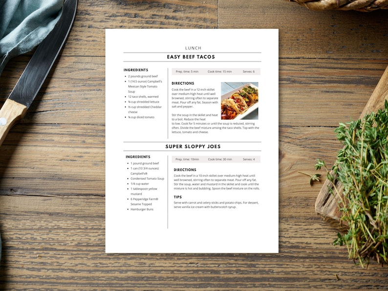 Modello di ricetta di 4 pagine, libro di ricette stampabile, modello di ricetta modificabile Word, Mac Pages, Google Docs, Canva, modello di libro di cucina pulito e semplice immagine 2