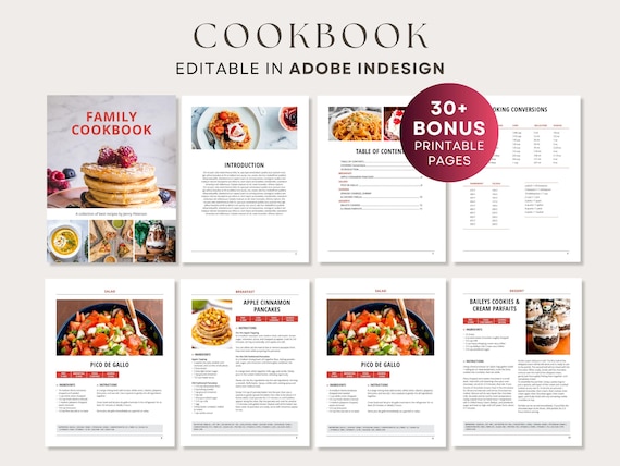 InDesign Recipe Template, Editable Adobe InDesign Recipe Book, Printable Cookbook, DIY Recipe Binder, Editable Cookbook Pages, InDesign File