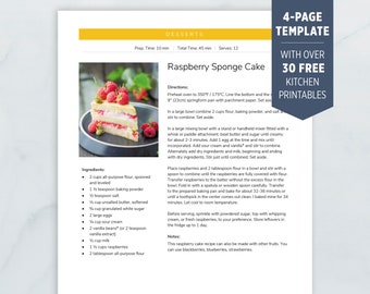 Editable Recipe Word Template, Google Docs, Mac Pages, Cookbook Recipe Templates, Printable Recipe Pages, Recipe Book, Instant Download