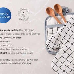 Modello di ricetta per MS Word, Google Docs, Mac Apple Pages, modello di ricettario modificabile, modello di ricetta classica, A4, lettera, modello Canva immagine 7