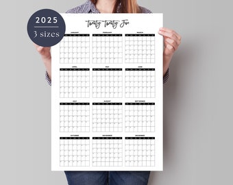 2025 Calendar, 2025 Printable Large Wall Calendar, 2025 Planner, Big Vertical Calendar, Digital Office Planner, Instant Download