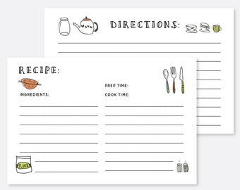 Printable Recipe Card, Recipe Card Template, 4x6 Kitchen Recipe Card, Digital Download