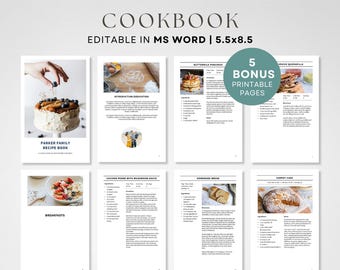 Half Page Recipe Template for MS Word, Half Letter Editable Template, Printable Mini Binder Kit, Cookbook Template 5.5 x 8.5, Recipe Book