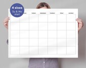 Undated Calendar, Blank Wall Calendar, Large Weekly Planner 8x11, 18x24, 24x36, 27x40 Simple Calendar, Digital Download, Sunday Monday Start