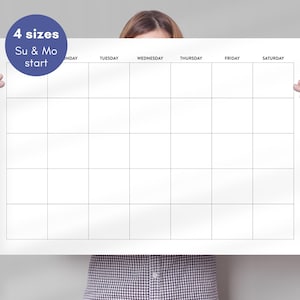 Undated Calendar, Blank Wall Calendar, Large Weekly Planner 8x11, 18x24, 24x36, 27x40 Simple Calendar, Digital Download, Sunday Monday Start