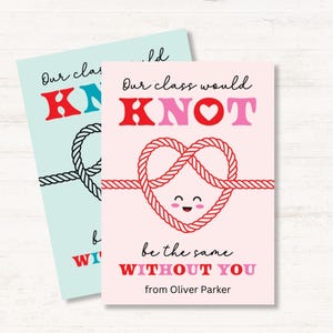 Onze klas zou hetzelfde zijn zonder jou, schattige afdrukbare kaart Valentijnsklas, knoop hart Valentijnsdag tag, school Valentijn