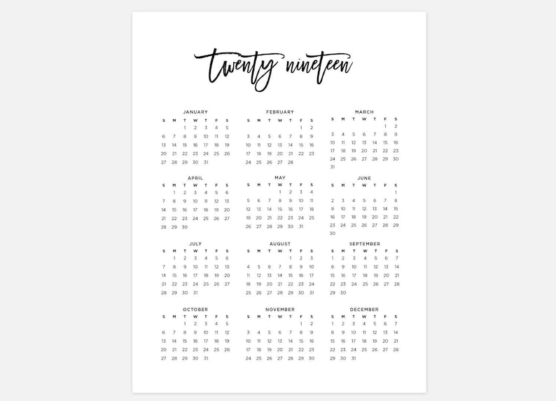 2019 Calendar Simple Calendar 2019 Year Calendar 2019 | Etsy 2019 Calendar Simple Calendar 2019 Year Calendar 2019 | Etsy