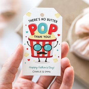 Étiquette-cadeau imprimable de pop-corn pour la fête des pères – « Il n'y a pas de pop au beurre que vous » – étiquette de jeu de mots mignon par les enfants – étiquette de carte de fête des pères à téléchargement immédiat