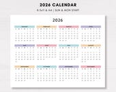 2026 Printable Desk Calendar, Office Color Planner, Instant Download, Landscape, Year Calendar Horizontal
