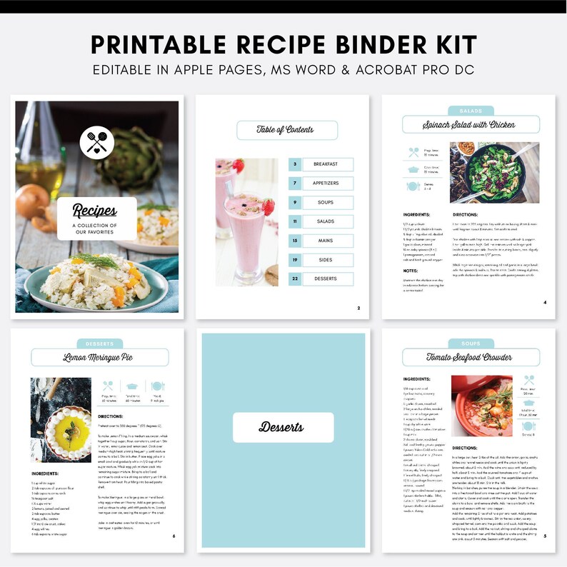 Recipe Book Binder Template Editable Cookbook Printable Etsy