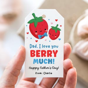 Étiquette de fête des pères Je t'aime beaucoup de baies, étiquette cadeau imprimable fraise mignonne, étiquette de cadeau de téléchargement immédiat de 2 x 3,5 pouces pour papa, étiquette modifiable sur toile
