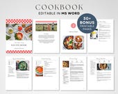 Editable MS Word Cookbook Template, Printable Recipe Binder Kit, Kitchen Red Plaid Recipe Book, Recipe Pages, Recipe Book Gift for Daughter