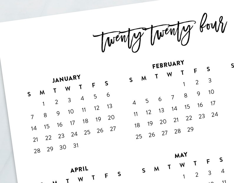 2024 Script Printable Calendar 2024 Letter Planner 2024 Etsy Canada