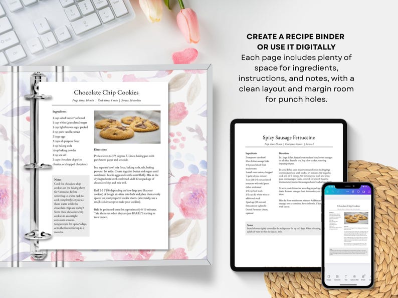 Modello di ricetta per MS Word, Google Docs, Mac Apple Pages, modello di ricettario modificabile, modello di ricetta classica, A4, lettera, modello Canva immagine 5