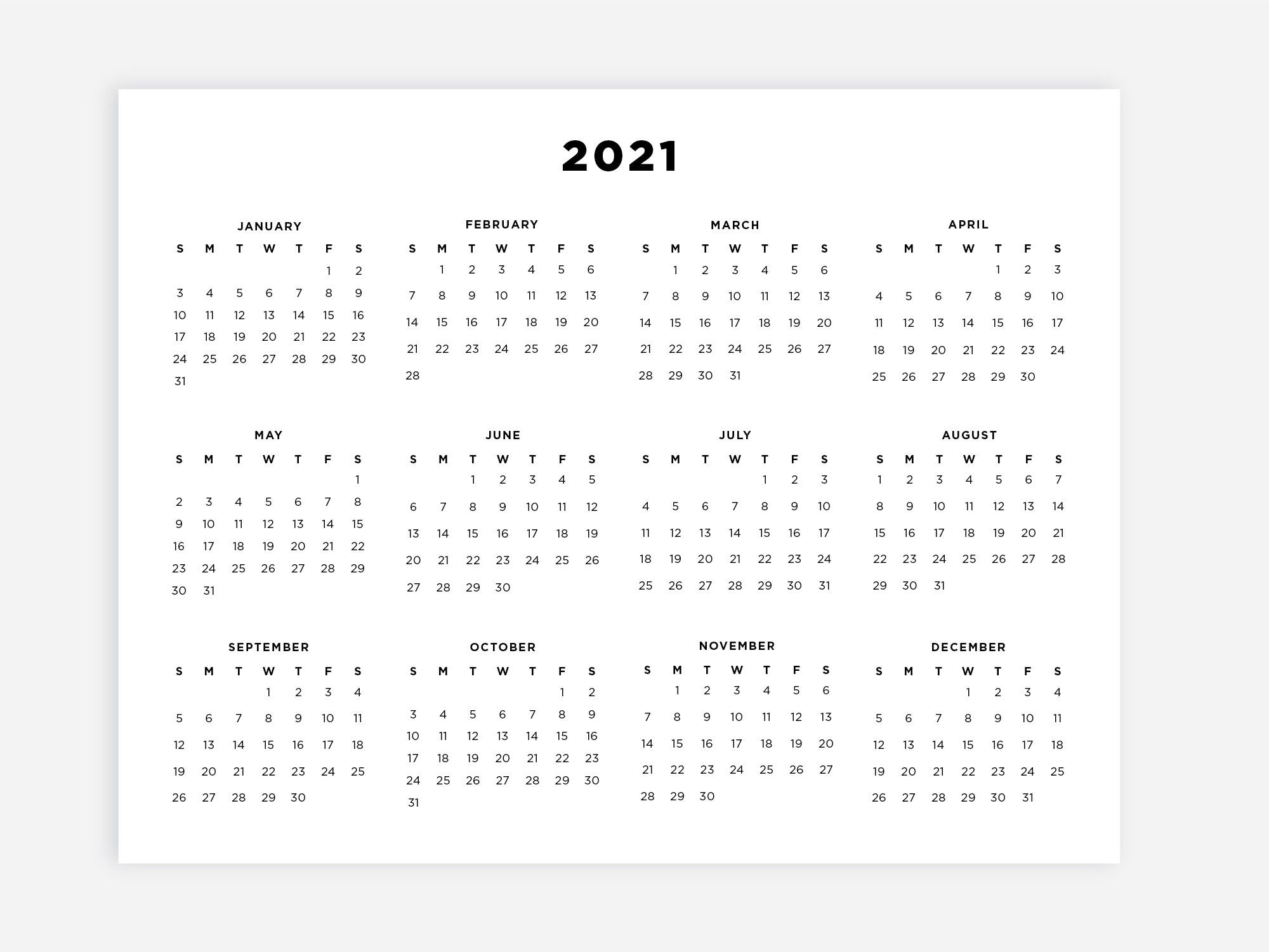 8.5x11 Printable 2021 Calendar Letter Calendar 2021 Year ...