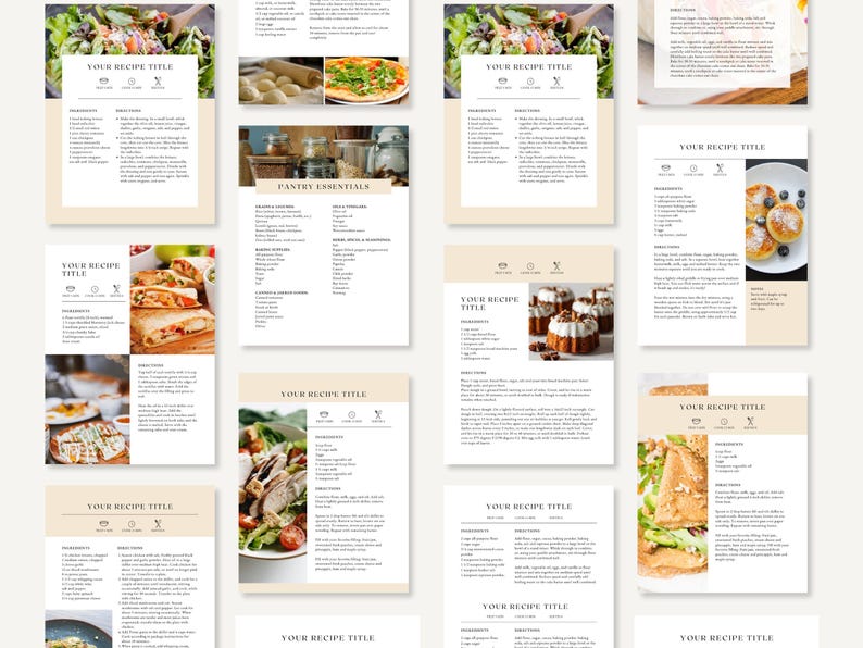 Peut inclure: Un mod&egrave;le de recette imprimable num&eacute;rique avec un fond beige et du texte noir. Le mod&egrave;le comprend un espace pour un titre de recette, des ingr&eacute;dients, des instructions et une photo du plat. Le mod&egrave;le est con&ccedil;u pour &ecirc;tre utilis&eacute; pour cr&eacute;er et partager des recettes.