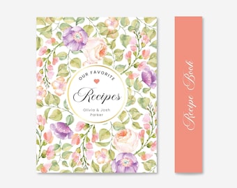 Printable Floral Recipe Binder Cover, Editable Recipe Template Cover with Spine and Dividers, Digital Download, Kitchen Binder Kit DIY