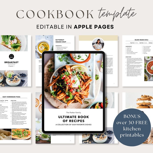 Apple Pages Editable Recipe Template, Recipe Book for Apple Pages, Printable Recipe Binder Template, iPad Recipe Template, Digital Download