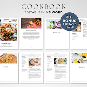 Bearbeitbare MS Word-Vorlage, druckbares Rezeptbinder-Kit, sofortiger Download, DIY-Kochbuch, anpassbarer Küchenorganisator, Rezeptseitenbuch