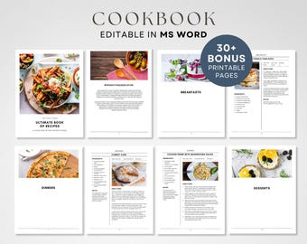 Editable MS Word Template, Printable Recipe Binder Kit, Instant Download, DIY Cookbook, Customizable Kitchen Organizer, Recipe Pages Book