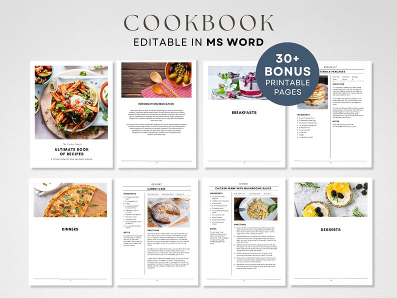 Editable MS Word Template, Printable Recipe Binder Kit, Instant ...