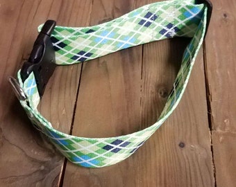Green Diamond Pattern Dog Collar Free Shipping Large and Extra Large 1.5 inch wide
