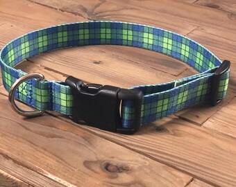 Green Plaid Collar Free Shipping Large  1 inch wide