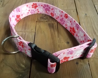 Hearts and paws  Dog Collar Free Shipping Large and Extra Large 1.5 inch wide