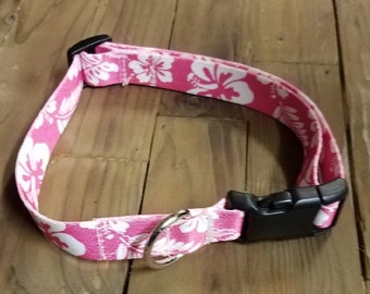 Pink Hawaiian Flower Dog Collar Free Shipping Large  1 inch wide
