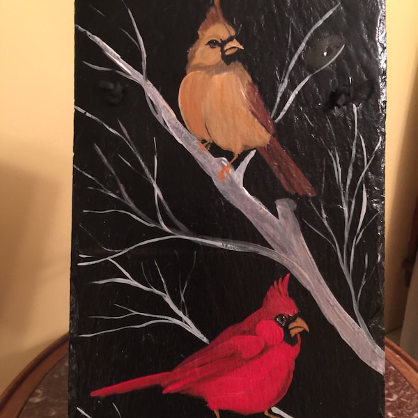 Hand-painted Slate with Cardinals // Made to Order