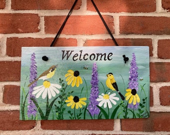 Hand-painted Slate with Gold Finches.