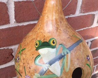 Handpainted Gourd Birdhouse with Tree Frog.