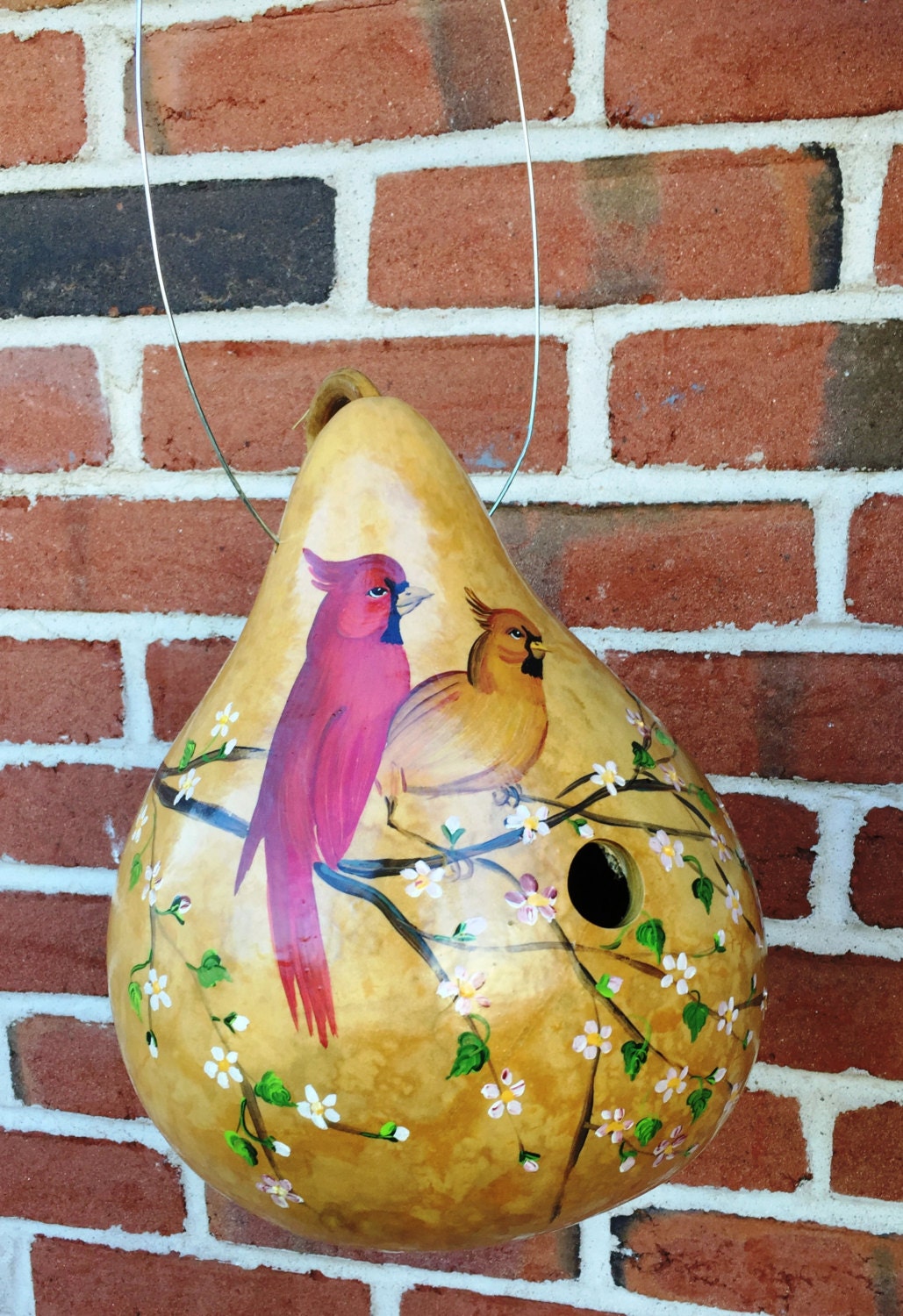 Gourd Birdhouse - Cardinals on Tree
