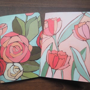 Tulipanes y rosas de acuarela Cuadernos A5 juego de 2 - para madre e hijo en el Día de la Madre, cumpleaños, Navidad