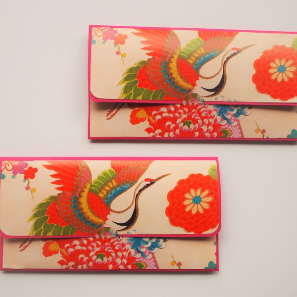 Graceful crane origami paper money envelopes--set of 2, voucher holders, gift card holders, Eid, Christmas, Chinese New Year, wedding, kids
