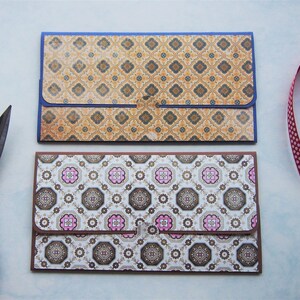 Envelopes de dinheiro em mosaico clássico, porta-cartões-presente, porta-vouchers - conjunto de 2 em azul e marrom para o viajante