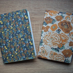 Rustic botanical notebooks with double-sided covers in blue and ochre--set of 2