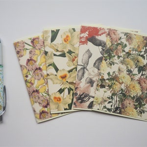 Conjunto de cartões florais mistos - conjunto de 4 cartões feitos à mão em branco em designs diferentes, com envelopes forrados combinando