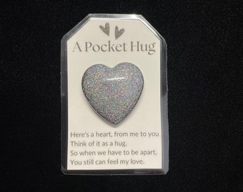 Pocket hug, pocket token, sensory stone, love token, glitter heart, resin heart