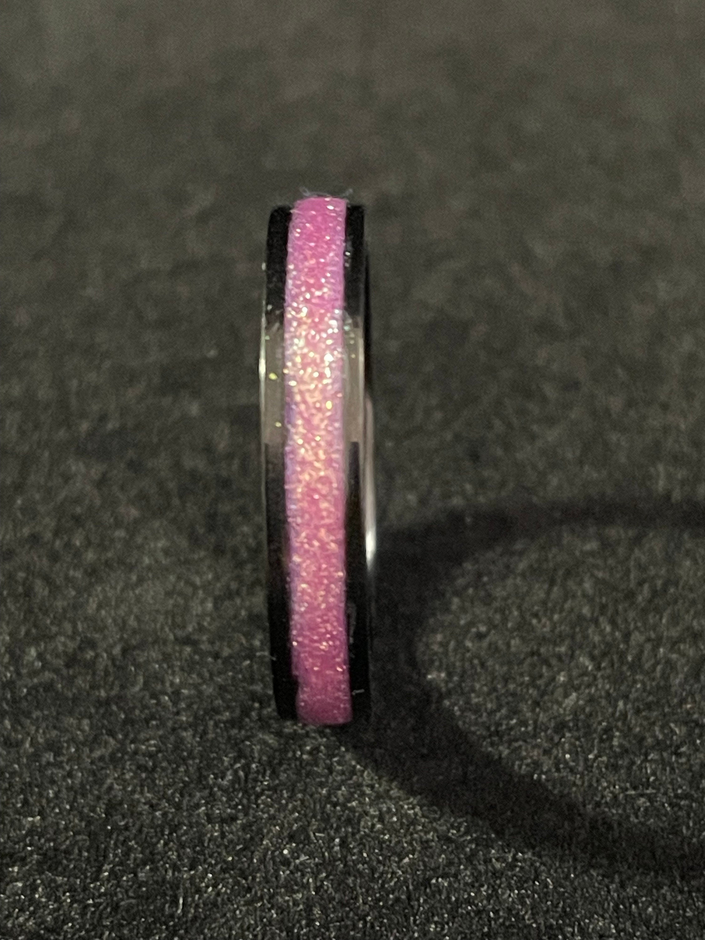 Pink and Black Resin Inlay Ring, Black Stainless Steel Ring. Narrow